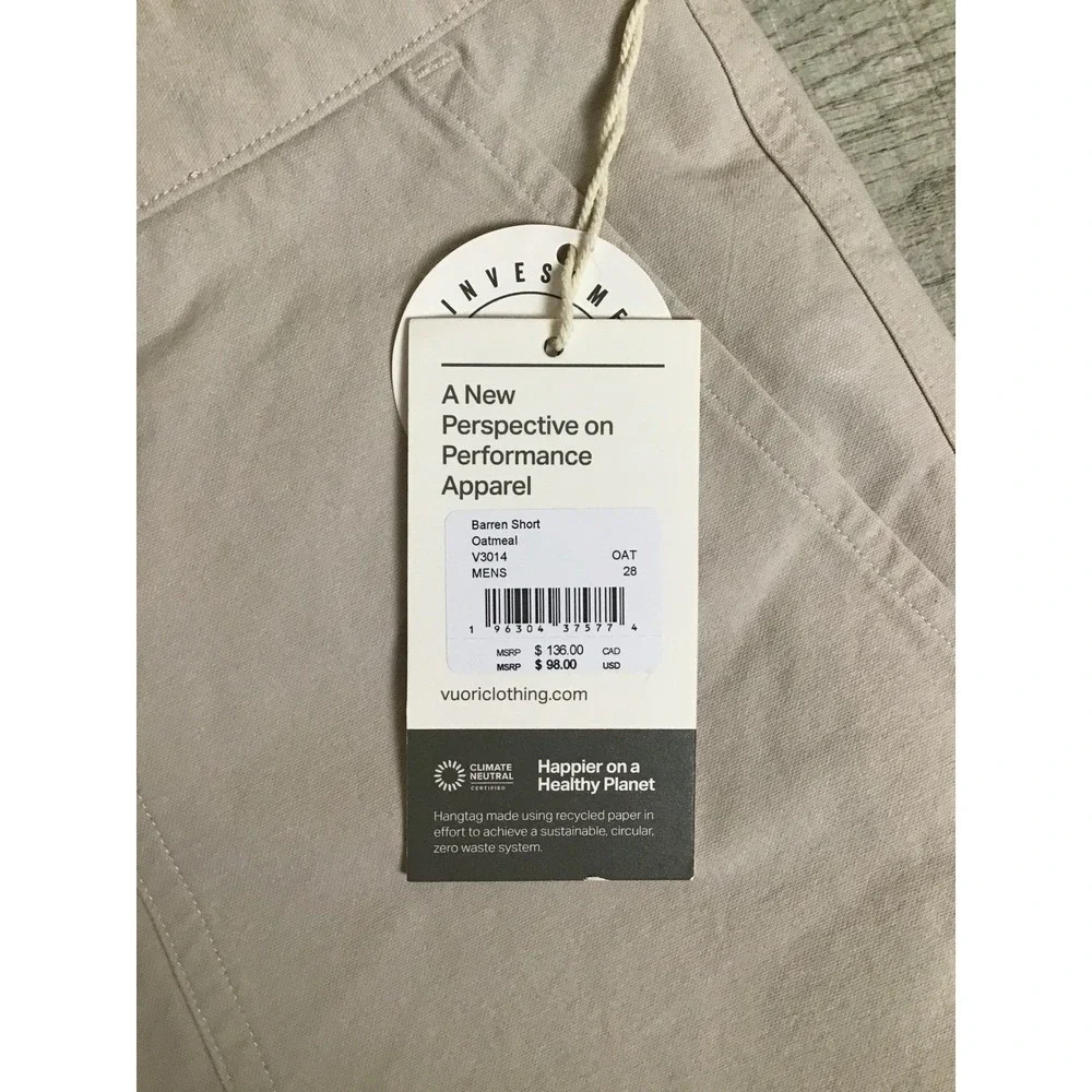Vuori Men's‎ Oatmeal Classic Woven Shorts Size 28 NWT